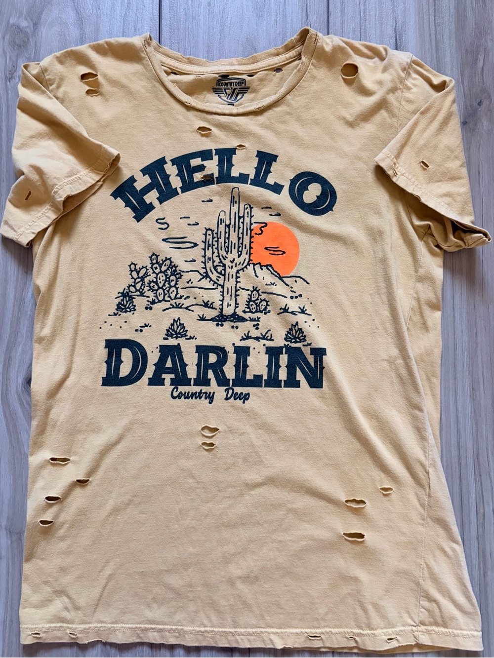 Country Deep Hell Darlin Distressed Graphic Tee Western Cactus Desert Shirt M